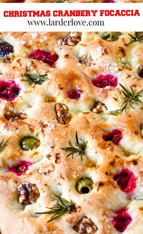 Foccacia Bread Cranberry, Cranberry Orange Focaccia, Christmas Foccacia Bread, Christmas Focaccia Bread, Cranberry Walnut Bread, Christmas Cranberry, Foccacia Bread, Discard Recipes, Focaccia Recipe