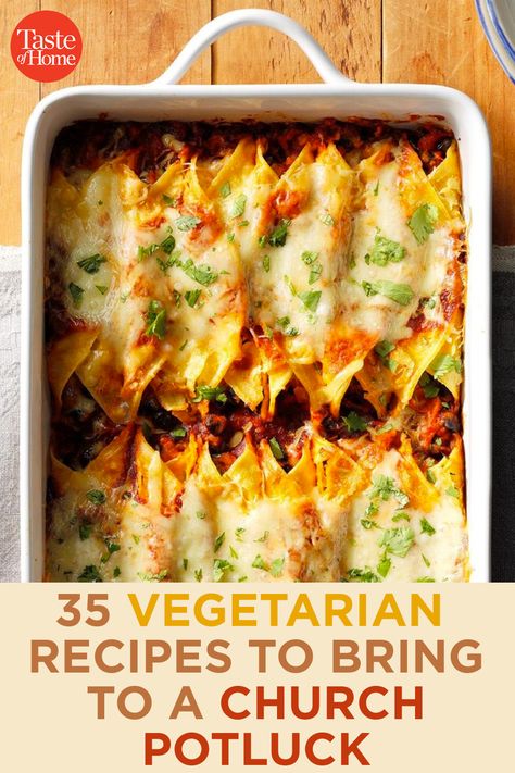 35 Praiseworthy Vegetarian Potluck Recipes Taste Of Home Vegetarian Recipes, Easy Summer Meals Vegetarian, Best Potluck Vegetables, Vegetarian Group Meals, Sda Potluck Recipes, Gluten Free Vegetarian Potluck Recipes, Vegetarian Meal For A Crowd, Sda Vegetarian Recipes, Meatless Meals For A Crowd