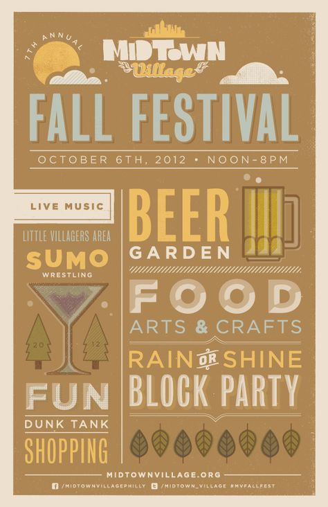 we love 13th street • blog: MIDTOWN VILLAGE: FALL FESTIVAL, OCTOBER 6TH Fall Festival Poster, Pta Ideas, Festival Flyer, Fall Fest, Festivals Around The World, Event Poster Design, Festival Inspiration, Retro Graphics, Festival Poster