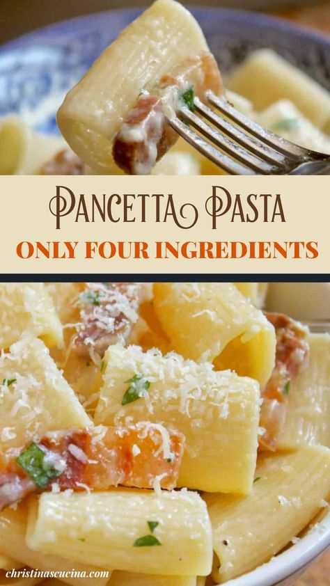 Panchetta Recipes, Bacon Pasta Recipes, Pancetta Recipes, Broccoli Pasta Recipe, Rigatoni Recipes, Pancetta Pasta, Pasta Easy, 4 Ingredient Recipes, Quick Pasta