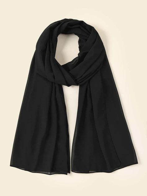 Solid Chiffon Scarf | SHEIN USA Black Scarf Hijab, Shein Scarf, Black Chiffon Hijab, Hijab Blouse, Hijab Black, Shawl Hijab, Black Hijab, Scarf Hijab, Simple Scarf