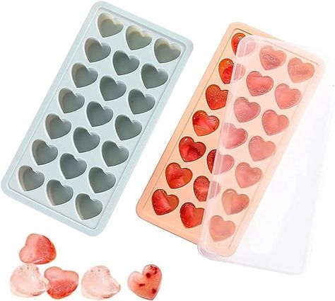 Amazon.com: 2 Pack Heart-Shaped Ice Cube Trays - 42 Holes Silicone Heart Ice Cube Tray with Lid, BPA Free and Dishwasher Safe, Mini Heart Shape Ice Cube Mold, Easy to Remove (Pink + Blue): Home & Kitchen Heart Ice Cube Tray, Heart Ice, Shein Clothes, Chocolate Candle, Ice Ball Maker, Whiskey Cocktail, Silicone Ice Cube Tray, Ice Ball, Ice Cube Molds