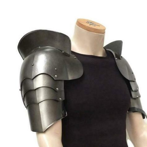 "Product Detail - Material : Best Quality Iron 18g Steel Size : Adult Size (Fits Almost All Adults) Length : 12\" approx. Width : 8 \" approx Shoulder are useful for LARP, Cosplay Battle Fighting Theatre Costume Black Finishing as shown in photo" Knight Pauldron, Pauldrons Armor, Armor Shoulder, Knight Crusader, Skyrim Armor, Sca Armor, Medieval Reenactment, Shoulder Guard, Gold Armor