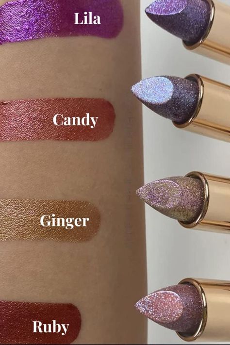 Mynena Sexy Shimmer Lipstick with Silver Gold Glitter Hydrating Formula Vibrant Color | Talc-Free Paraben-Free Gluten-Free Cruelty-Free Sulfate-Free - Ruby True Beauty Makeup, Shimmer Lipstick, Metallic Lipstick, Pink Metallic, Guilt Free, All Skin Types, Rose Pink, True Beauty, Gold Glitter