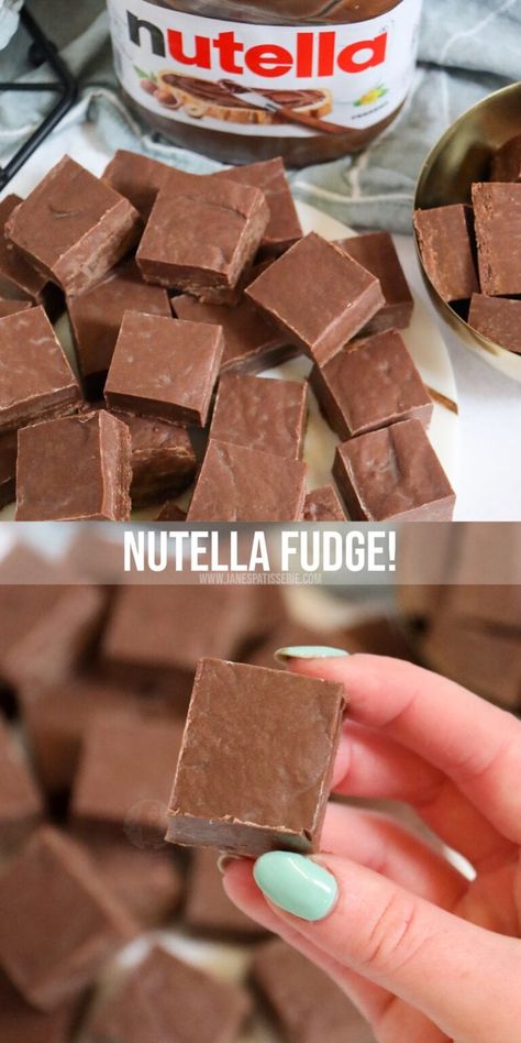 Nutella Fudge! - Jane's Patisserie Nutella Fudge Bites, Nutella Fudge Recipe, Fudge Business, Nutella Treats, Jane Patisserie, Pelo Chocolate, Nutella Recipes Easy, Christmas Bakes, Easy Chocolate Fudge