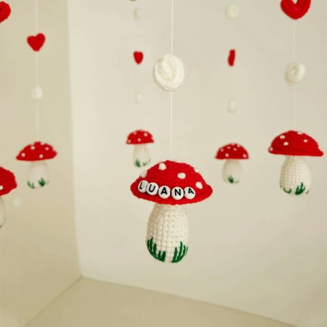 Mushroom Mobile 🍄 Mushroom Mobile, Nursery Mushroom, Colorful Baby, Baby Girl Nursery, Crib Mobile, Baby Colors, Girl Nursery, Cribs