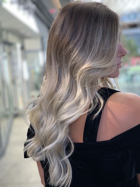 icy blonde balayage Brown To Icy Blonde, Icy Blonde Balayage Brunettes, Icy Balayage, Icy Blonde Balayage, Really Curly Hair, Sombre Hair, Ice Blonde Hair, Long Hair Highlights, Balayage Brown