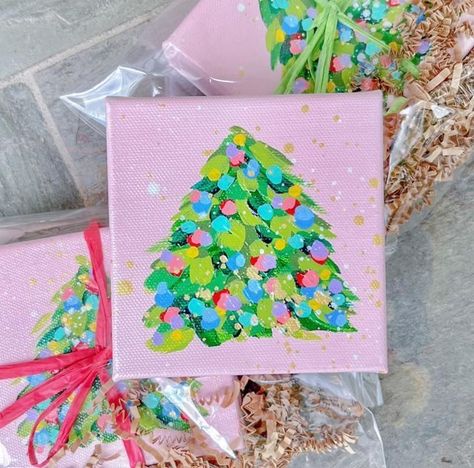 Confetti Christmas Tree, Emily Nichols Art, One Day Christmas Art Projects, Christmas Painting Crafts For Kids, Christmas Diy To Sell, Pink Christmas Crafts, Christmas Canvas Paintings For Kids, Christmas Painting Crafts, Pink Christmas Painting