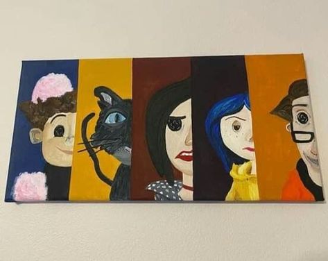 Coraline Paintings On Canvas, Coraline Acrylic Painting, Coraline Art Painting, Coraline Painting Easy, Coraline Canvas Painting, Coraline Painting, Halloween Canvas Paintings, Art Markers Drawing, Coraline Art