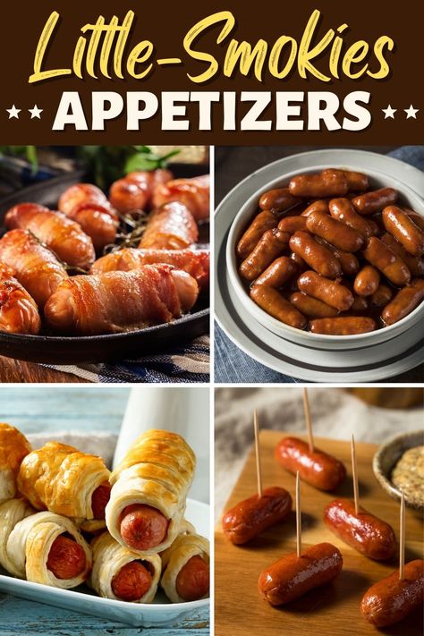 These little smokies appetizers will make you feel like a kid again! From barbecue to pigs in a blanket to slow cooker smokies, you can't go wrong when you serve these little links. Smokey Appetizers, Little Smokies Appetizers, Smokies Appetizers, Cocktail Sausage Recipes, Bbq Pork Rub, Bacon Wrapped Lil Smokies, Lil Smokies Recipes, Little Smokies Recipes, Smokies Recipe