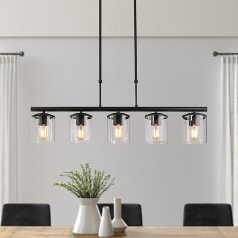 Farmhouse Island Lighting, Glass Farmhouse, Transitional Kitchen Island Lighting, Linear Pendant Lighting, Black Kitchen Island, Kitchen Island Light, Linear Pendant Light, Island Chandelier, Island Pendant Lights