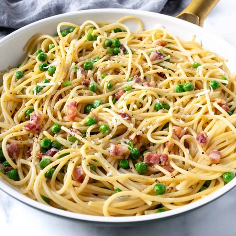 Pasta with Peas and Pancetta Creamy Pancetta And Peas Pasta, Pasta With Pancetta And Peas Giada De Laurentiis, Prosciutto And Peas Pasta, Pasta Peas Pancetta, Pasta Pancetta Recipes, Pancetta And Peas Pasta, Pasta With Pancetta And Peas, Peas And Pancetta, Pasta And Peas