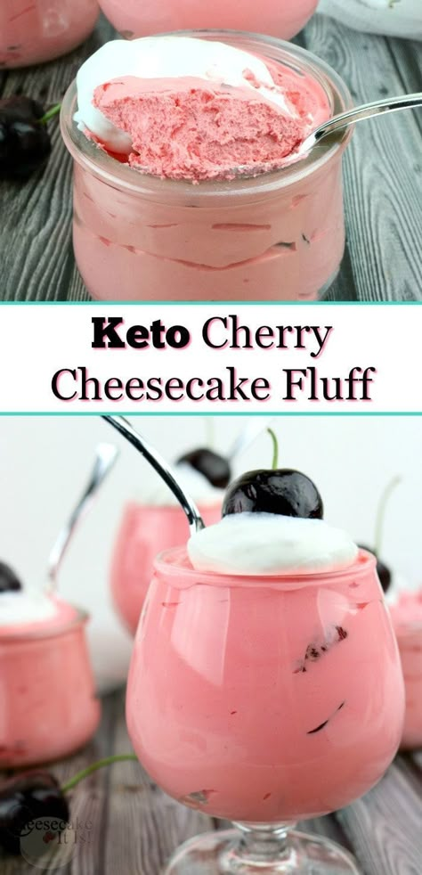 Keto Cherry Cheesecake, Cherry Cheesecake Fluff, Cheesecake Fluff, Desayuno Keto, Eating Keto, Desserts Keto, Fluff Desserts, Postre Keto, Tasty Desserts