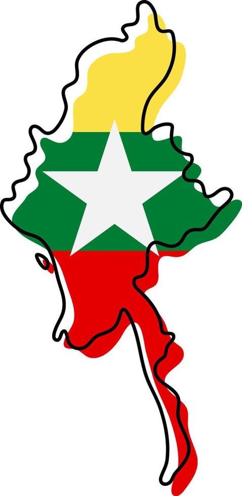 Stylized outline map of Myanmar with national flag icon. Flag color map of Myanmar vector illustration. Myanmar Map Drawing, Myanmar Map, Asian Flags, Myanmar Flag, Map Drawing, Myanmar Art, Map Outline, Flag Icon, Photo To Cartoon