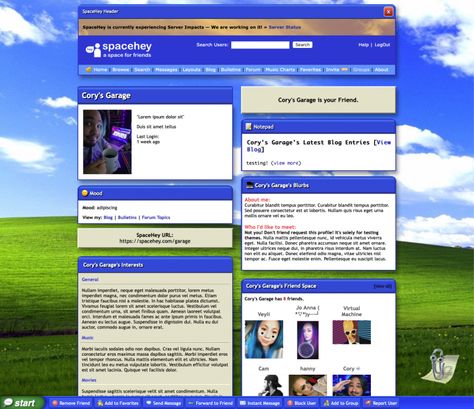 "Windows XP" Layout | SpaceHey.com Myspace Template, Spacehey Layouts, Spacehey Ideas, Myspace Layout, Report Layout, Nostalgia 2000s, Me Core, Frutiger Aero, Entry Design