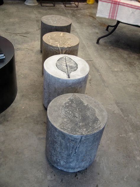 Concrete Stool, Concrete Leaves, Fire Pit Seating, Concrete Furniture, Concrete Table, Concrete Crafts, Concrete Projects, Concrete Cement, Cement Crafts