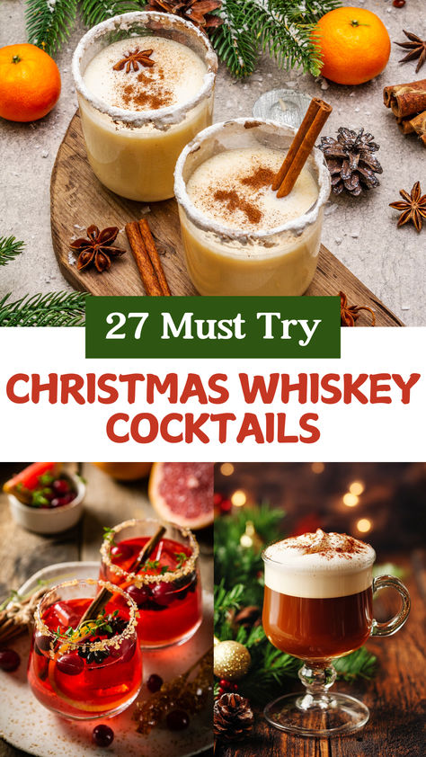 Christmas Whiskey Cocktails Christmas Whiskey Bubbles, Festive Whiskey Cocktail, Drinks With Whiskey Easy, Guinness Cocktail Recipes, Whiskey Cocktails For A Crowd, Cocktail For Christmas, Hot Whiskey Drinks Winter Cocktails, Cozy Alcoholic Drinks, Mixed Christmas Drinks