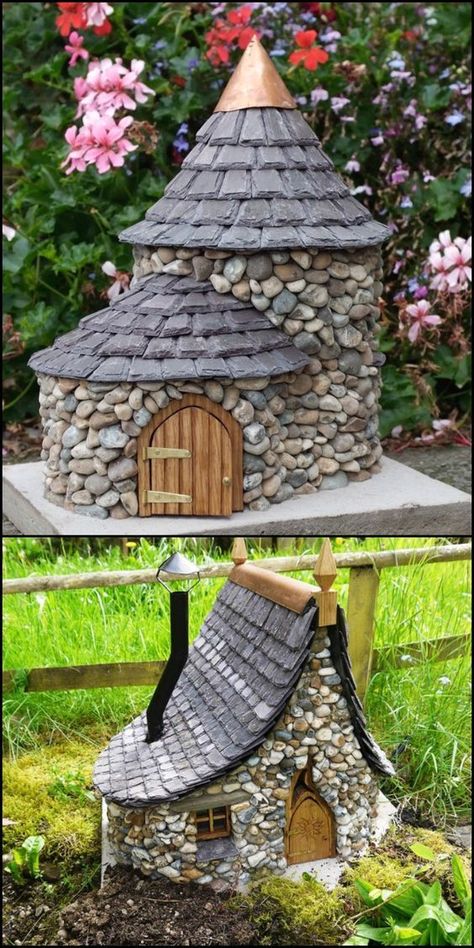 Make a miniature stone fairy house Landscape Edging Stone, Taman Vintage, Fairy Garden Design Ideas, Fairy House Diy, Fairy Garden Crafts, Fairy Garden Designs, Vintage Garden Decor, Fairy Garden Houses, Diy Fairy