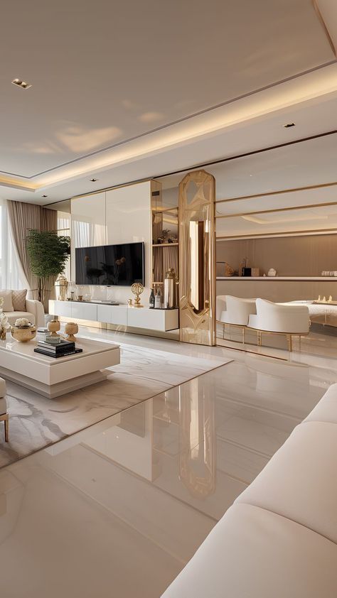 Living Room Designs Modern Luxury, Large Living Room Layout, Ruang Tv, Modern Tv Room, Cream Living Rooms, Latest Living Room Designs, Tv Room Design, Hall Interior Design, تصميم للمنزل العصري