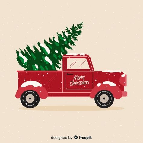 Pickup truck with christmas tree Free Ve... | Free Vector #Freepik #freevector #background #christmas #christmas-tree #christmas-background Truck With Christmas Tree, Back Drawing, With Christmas Tree, Red Truck, Pickup Truck, Christmas Tree, Christmas, Red