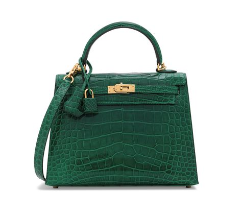 A SHINY VERT ÉMERAUDE ALLIGATOR SELLIER KELLY 25 WITH GOLD HARDWARE | HERMÈS, 2018 | 21st Century, bags | Christie's Hermes Bags Crocodile, Hermes Kelly 25 Crocodile, Hermes Kelly Alligator, Green Kelly Bag, Hermes Bags Kelly, Green Hermes, Emerald Fashion, Hermes Kelly 25, Kelly 25