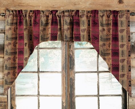 High Country Swag Pair Log Cabin Curtains, Cabin Window Treatments, Rustic Lodge Kitchen, Rustic Kitchen Curtains, Country Window Treatments, Rustic Country Homes, Cabin Curtains, Chic Cabin, Lodge Look