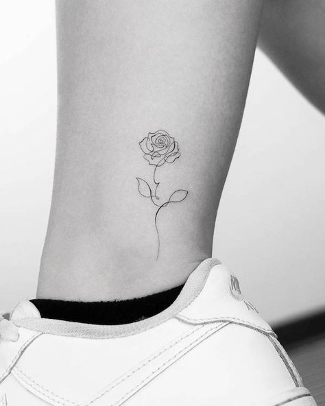 One Line Tattoo, Rose Tattoos For Women, Ankle Tattoos For Women, Small Rose Tattoo, Flame Tattoos, Classy Tattoos, Cute Tattoos For Women, Discreet Tattoos, Dainty Tattoos