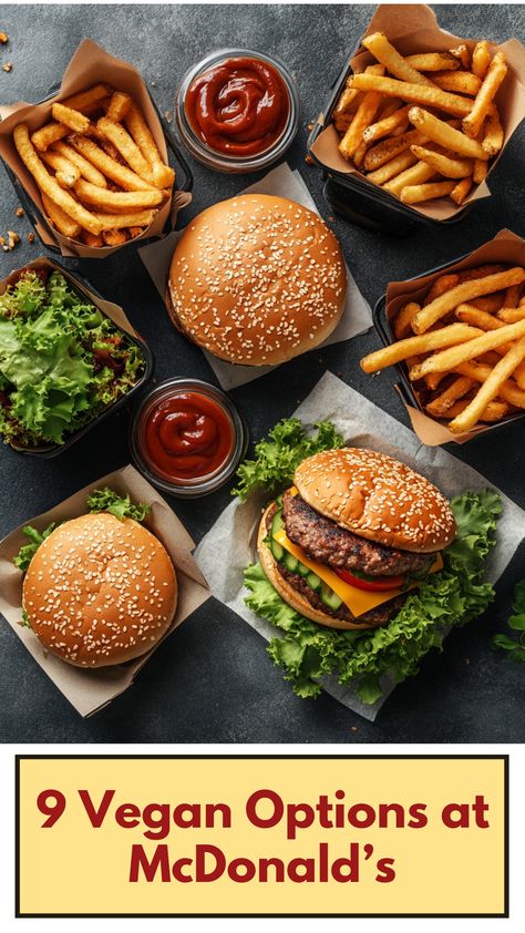 A selection of vegan-friendly McDonald’s menu items, including plant-based burgers, fries, and sides, perfect for a satisfying and healthy fast-food meal. Fast Food Alternatives, Vegan Fast Food Options, Vegan Mcdonalds, Food Alternatives, Vegan Fast Food, Fast Healthy Meals, Vegan Meal, Food Options, Big Mac