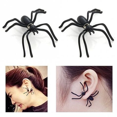 Black Spider Personality Earrings - JET BLACK Halloween Costume Jewelry, Grunge Earrings, Halloween Spider Decorations, Spider Earrings, Punk Earrings, Unique Halloween Costumes, Black Spider, Halloween Earrings, Halloween Fashion