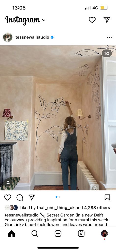 Flower Mural Bedroom, Mural Art Bedroom, Hallway Mural, Tess Newall, Boring Bedroom, Interior Murals, Bedroom Murals, Wall Murals Painted, Hand Painted Walls