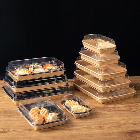 paper container with plastic lid,wholesale price for sushi shops Sushi Box Packaging, Sushi Snacks, Sushi Packaging, Paper Sushi, Paper Container, Sushi Box, Thanksgiving Kitchen, Carton Packaging, Take Out Containers