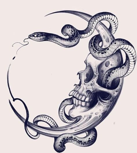 Skull And Snake, Cobra Tattoo, Snake Tattoo Design, Gothic Tattoo, Dark Art Tattoo, Tattoo Style Drawings, Tattoo Art Drawings, Baby Tattoos, Dark Tattoo