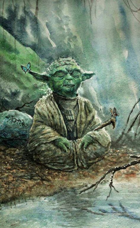 MASTER YODA MEDITATING Jedi Grand Master, Jedi Master Yoda, Yoda Art, Star Wars Painting, Master Yoda, Star Wars Tattoo, Star Wars Yoda, Star Wars Fan Art, Star Wars Images