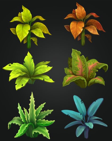 Space Plants Concept Art, Foliage Concept Art, Stylized Game Art, Isometric Plants, Stylized Environment Concept Art, Plants Concept Art, Game Assets Concept Art, Plant Concept Art, Leaf Digital Art