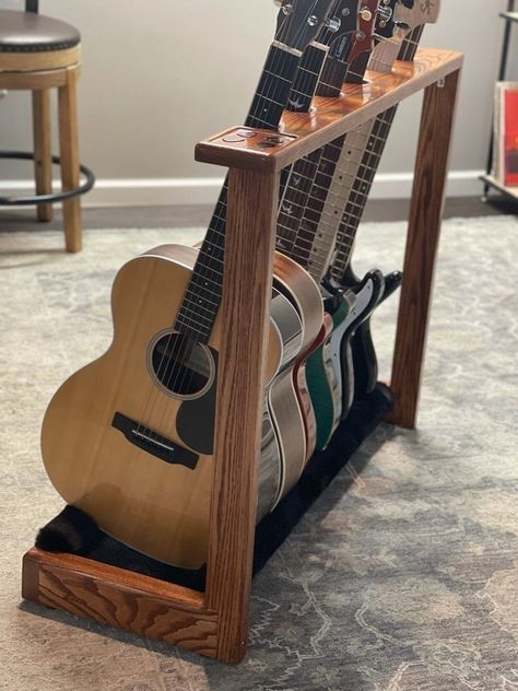 Wood Farnichar, Diy Guitar Stand, Instrument Storage, Jam Room, Guitar Shelf, Wooden Guitar Stand, Guitar Wood, Guitar Storage, Home Recording Studio Setup