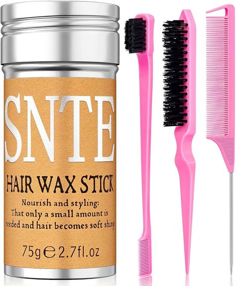 Hair Wax Stick, Slick Back Hair Brush Set 4Pcs, Wax Stick for Hair, Bristle Brush for Flyaways, T... | Amazon (US) Snte Hair Wax Stick, Slick Back Stick, Slick Back Brush, Slick Brush, Hair Wax Stick, Teasing Brush, Edge Brush, Rat Tail Comb, Wax Stick