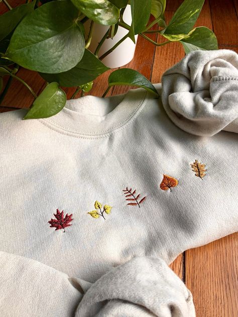 Fall Themed Embroidery, Pumpkin Embroidery Sweater, Mountain Embroidery Designs, Fall Embroidery Shirts, Embroidery By Machine, Embroidery On Crew Neck, Embroidered Gifts For Men, Emboridary Designs Sweatshirt, Cute Embroidered Shirts