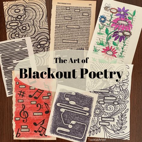 Blackout Poetry Art, Found Poetry, Middle School Art Projects, Teaching Poetry, Blackout Poetry, Poetry Art, High School Art, School Art Projects, Middle School Art