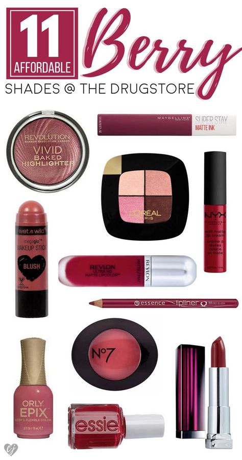 Berry is the perfect shade to incorporate into your fall makeup looks. These 11 affordable berry shades at the drugstore are great products to try! Berry Makeup, Fall Makeup Trend, Berry Lipstick, Fall Makeup Looks, Glamorous Makeup, Makeup For Teens, High End Makeup, Deep Winter, Affordable Makeup