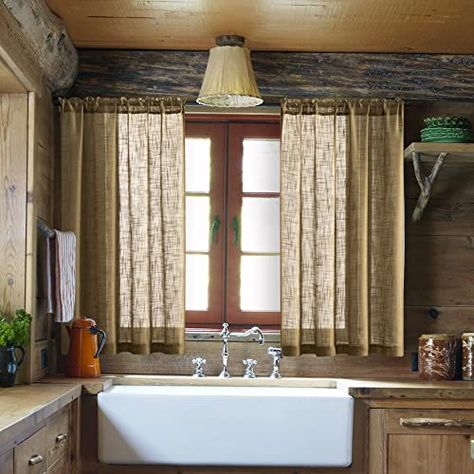 SHINELAND Burlap Textured Curtains for Kitchen Rod Pocket Sheer Short Natural Linen Primitive Western Farmhouse Rustic Curtains for Bathroom Small Window Bedroom 48 Inch Length Light Brown Camel Tan Bathroom Small Window, Small Window Bedroom, Cabin Window Treatments, Farmhouse Curtains Living Room, Cabin Curtains, Textured Curtains, Small Bathroom Window, Rustic Window Treatments, Farmhouse Kitchen Curtains