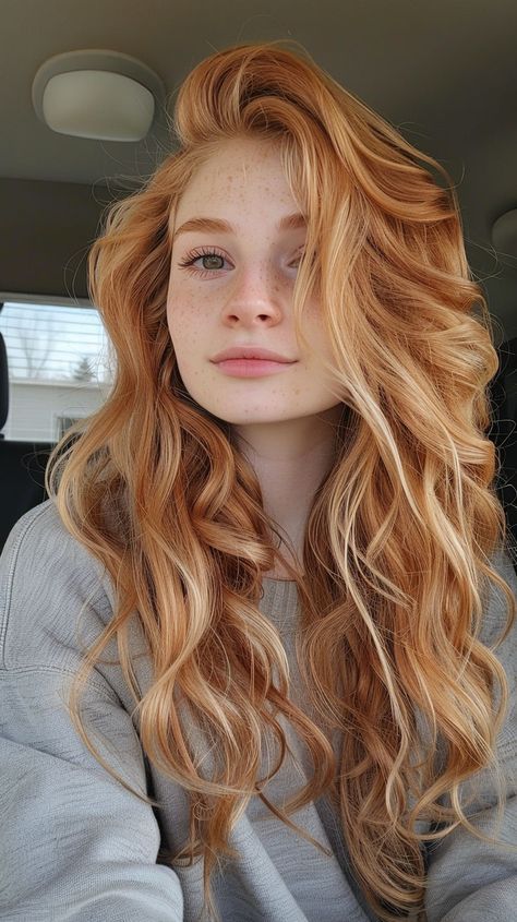 Natural Hair Color Ideas For Blondes, Hair Colour Fair Skin, Unique Natural Hair Color Ideas, Different Ginger Hair Colors, Auburn Hair Pale Skin Green Eyes, Light Red Gold Hair, Ginger Hair With Brown Roots, Dimensional Ginger Hair, Copper Hair Pale Skin Blue Eyes