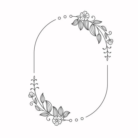 Floral Wreath Doodle, Oval Frame Tattoo, Circle Frame Design, Doodle Wreath, Floral Wreath Drawing, Book Cover Page Design, Gift Calligraphy, Etsy Embroidery, Line Art Flowers