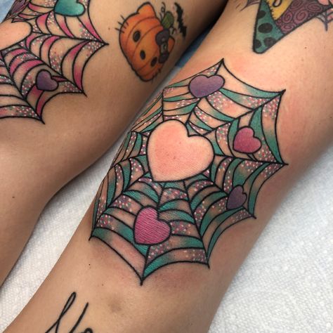 Unique Girly Tattoos, Pastel Halloween Tattoo, Cute Elbow Tattoos, Cute Goth Tattoo, Girly Traditional Tattoo, Girly Tattoo Ideas, Elbow Tattoo Ideas, Sarah Tattoo, Tattoos Celtic