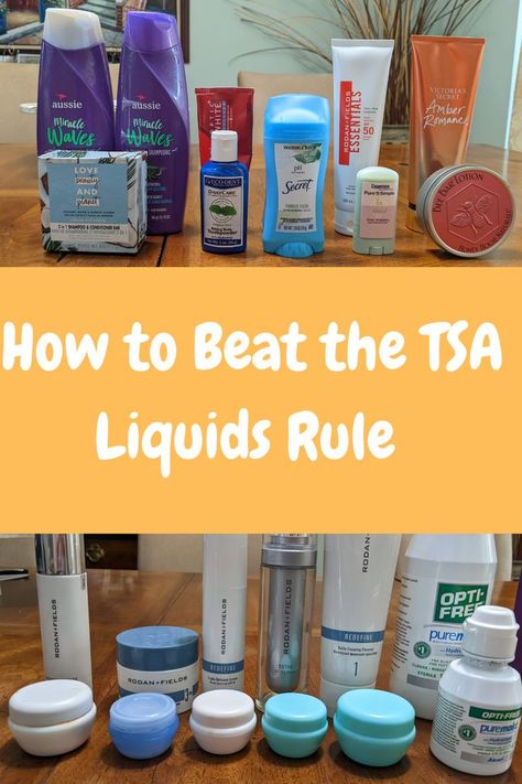 Trip Tip: How to Beat the TSA Liquids Rule. Air travel has been difficult lately with flight delays, cancellations, and lost luggage. These tips will help beat the TSA liquids rule so you can carry on for your next trip or vacation. Lost Luggage, Rodan And Fields, Air Travel, Beauty Secrets, Hand Soap Bottle, Carry On, Flight, Lost, Pure Products