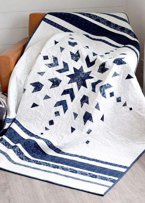 Nordic Frost Quilt Pattern Nordic Frost Quilt, Quilt Two Color, Wiccan Quilt Pattern, Ombre Fabric Quilt Ideas, Witchy Quilt Ideas, Blue Quilts Ideas Bedroom, Modern Star Quilt, 2 Colour Quilts, Quilt Patterns Traditional