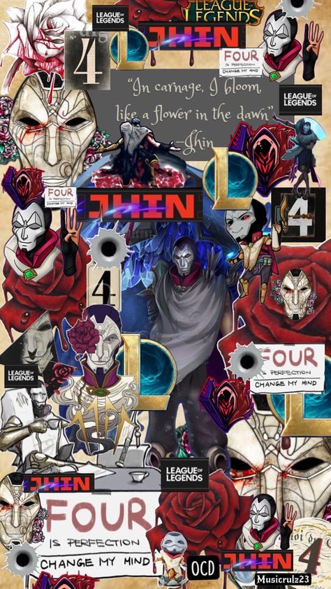 Jhin, league of legends, four, ocd, game for pc collage Lol Characters League Of Legends, Jhin League Of Legends Wallpaper, Lol Wallpaper League Of Legends, Jhin Skins, League Of Legends Background, League Of Legends Jhin, Jhin League Of Legends Memes, Jhin League Of Legends, Lol League Of Legends