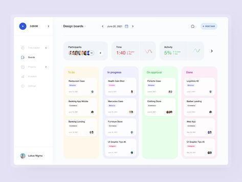 Task Tracker Web App by Dmitry Lauretsky for Ronas IT | UI/UX Team on Dribbble To Do List Website Design, Task Management Ui, Material Design Web, Todo List App, Tabs Ui, Dashboard Design Template, Web App Ui Design, Desain Ux, Task Management App