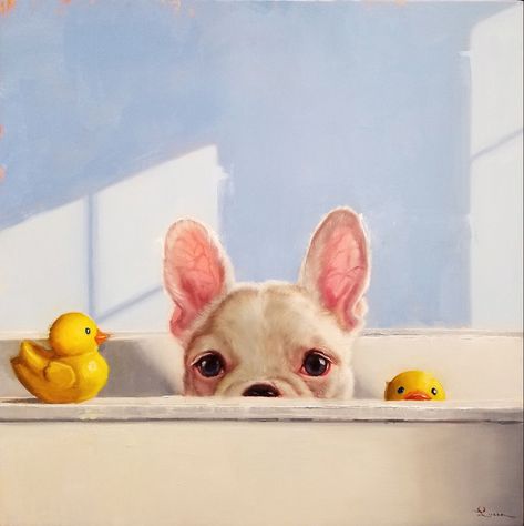 Lucia Heffernan | Bath Pals Lucia Heffernan, Dog Poster, Animals Images, Cute Cartoon Wallpapers, Acrylic Painting Canvas, Animal Paintings, Dog Art, Drawing Inspiration, Ducks