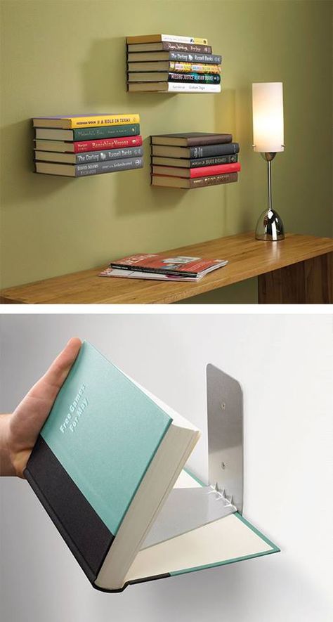 Invisible Bookshelf, Creative Bookcases, Unique Bookshelves, Creative Bookshelves, Floating Bookshelf, Cool Bookshelves, Floating Bookshelves, Home Library Design, Bookshelf Design