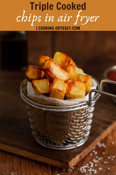 Home Made Chips Air Fryer, Air Fry Chips, Air Fryer Chips Potatoes, Homemade Chips In Air Fryer, Air Fryer Recipes Chips, Air Fryer Chips, Air Fryer Recipes Videos, Triple Cooked Chips, Air Fryer Potato Chips